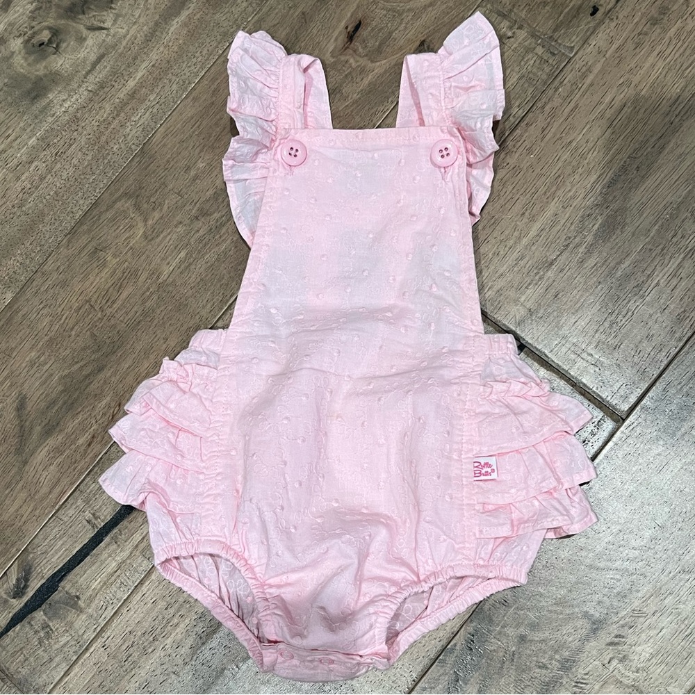 Baby infant 6-12 month Ruffle Butts Woven Flutter Overall Romper